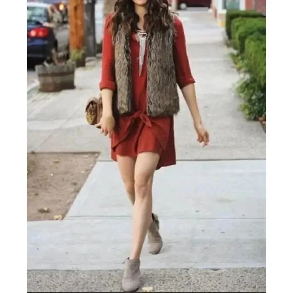 Anthropologie Maeve Tunic Shirt Dress Women Size 0 Burnt Rust Orange Long Sleeve